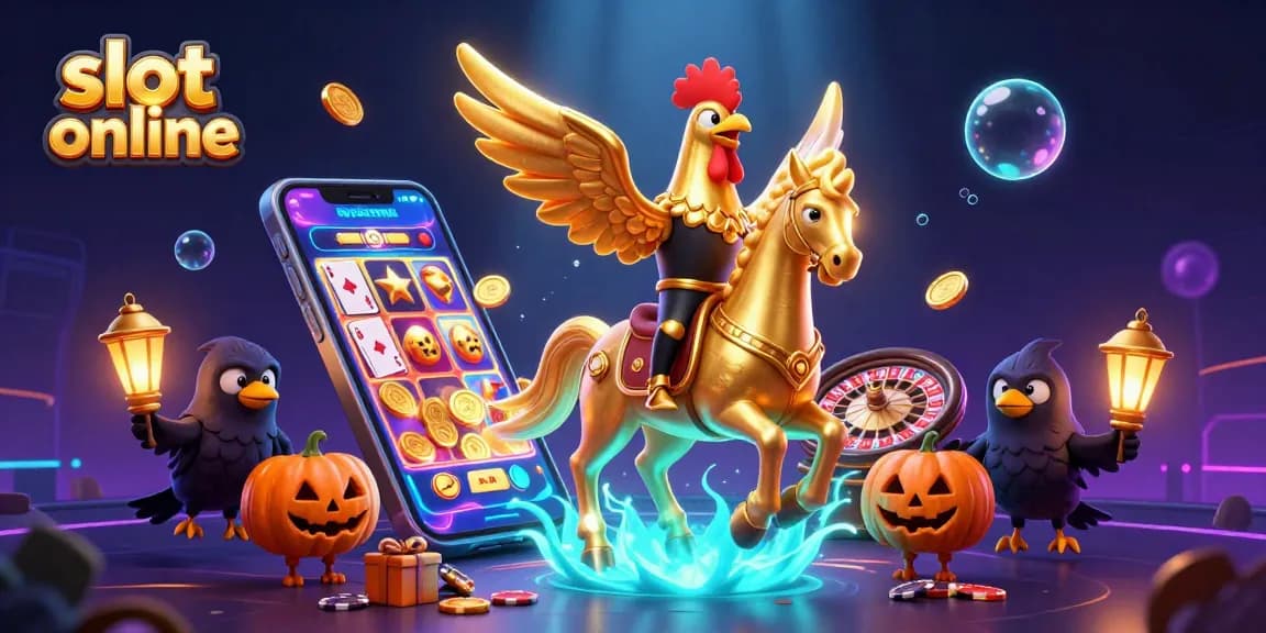 Mainkan slot online dengan karakter ayam emas dan kuda spektral saat menangkap jackpot di kasino.