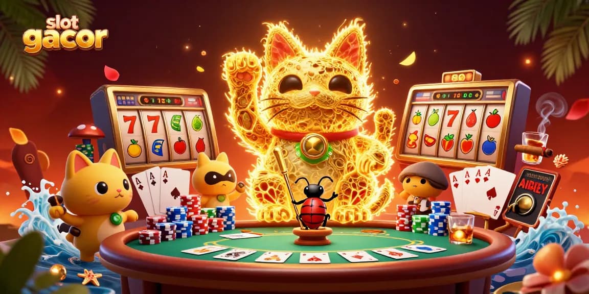 Spin the luck with slot gacor featuring golden fireflies and vibrant casino elements.