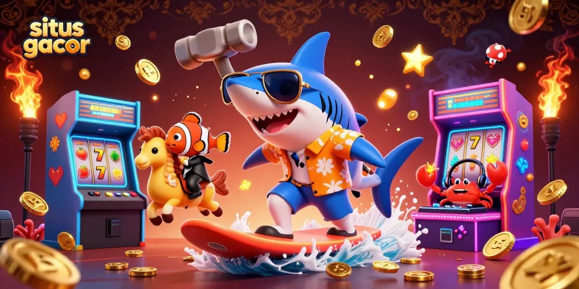 Experience situs gacor thrills with cartoon characters celebrating in an energetic casino setting.