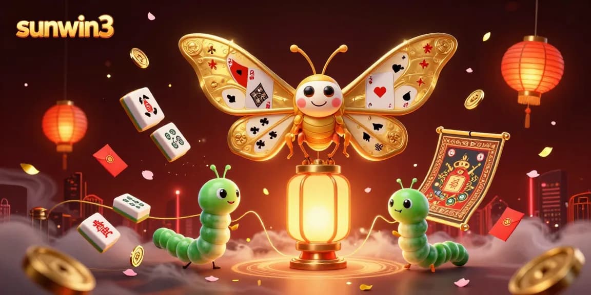 Experience the vibrant casino world of sunwin3 with golden moths and lively casino elements!