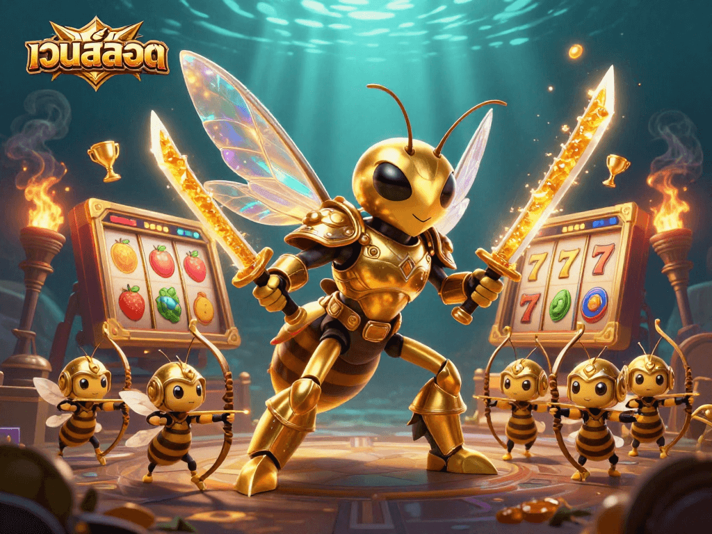 Experience thrilling เว็บสล็อต games with unique characters celebrating wins in a vibrant casino scene.