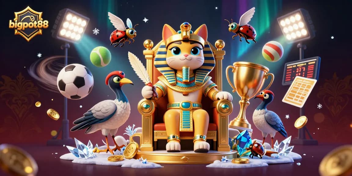 Experience bigpot88's exhilarating sports betting atmosphere with vibrant characters and casino elements.