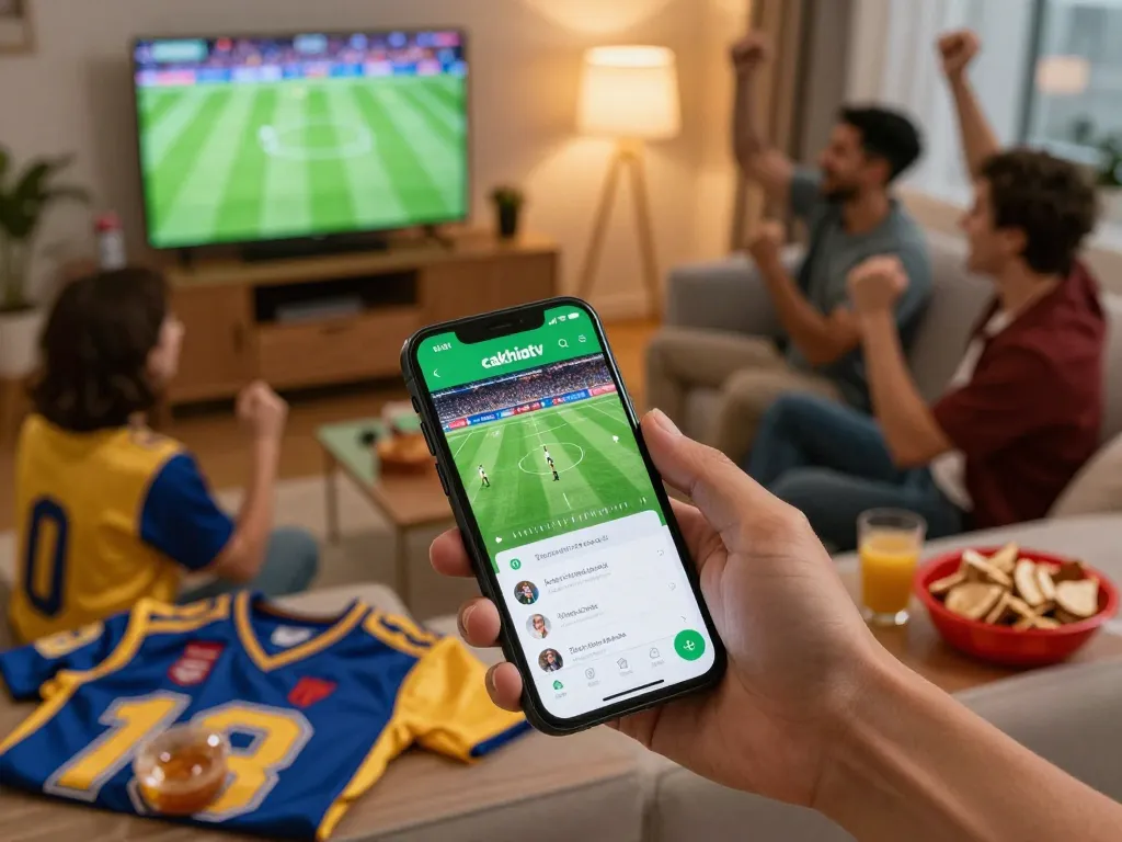Cakhiatv app open for live sports betting, showcasing an engaging home game day atmosphere.