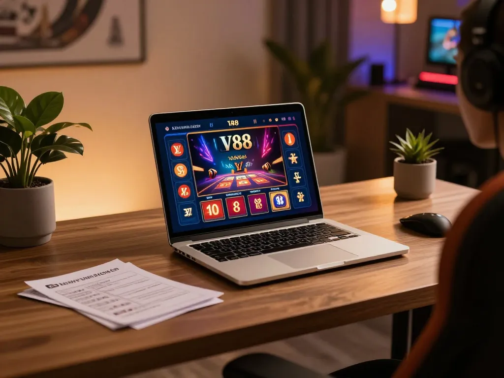 Engaging online gaming experience at LV88 with a modern setup showcasing casino strategies.