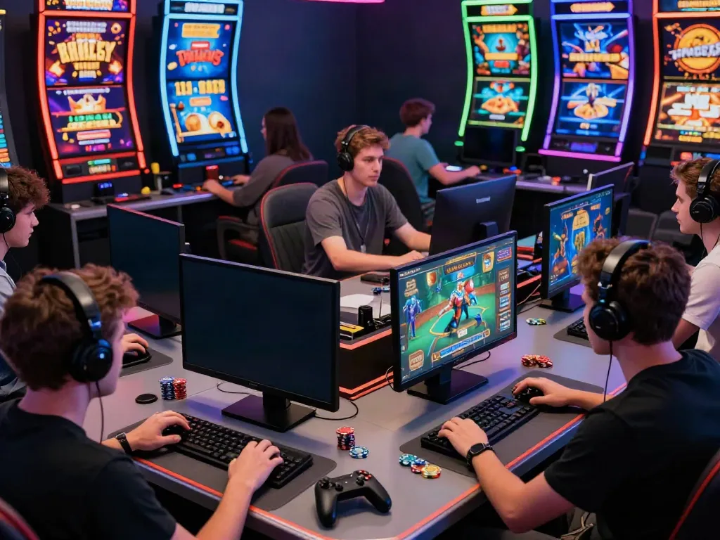Engaging gaming environment with players immersed in a variety of games on screens, showcasing A80 gaming excitement.