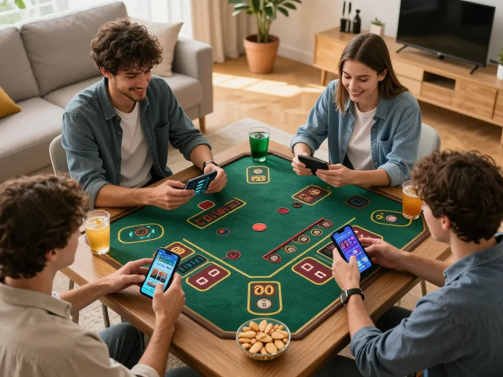 HB88 players using smartphones for online betting, enjoying a lively gaming session.