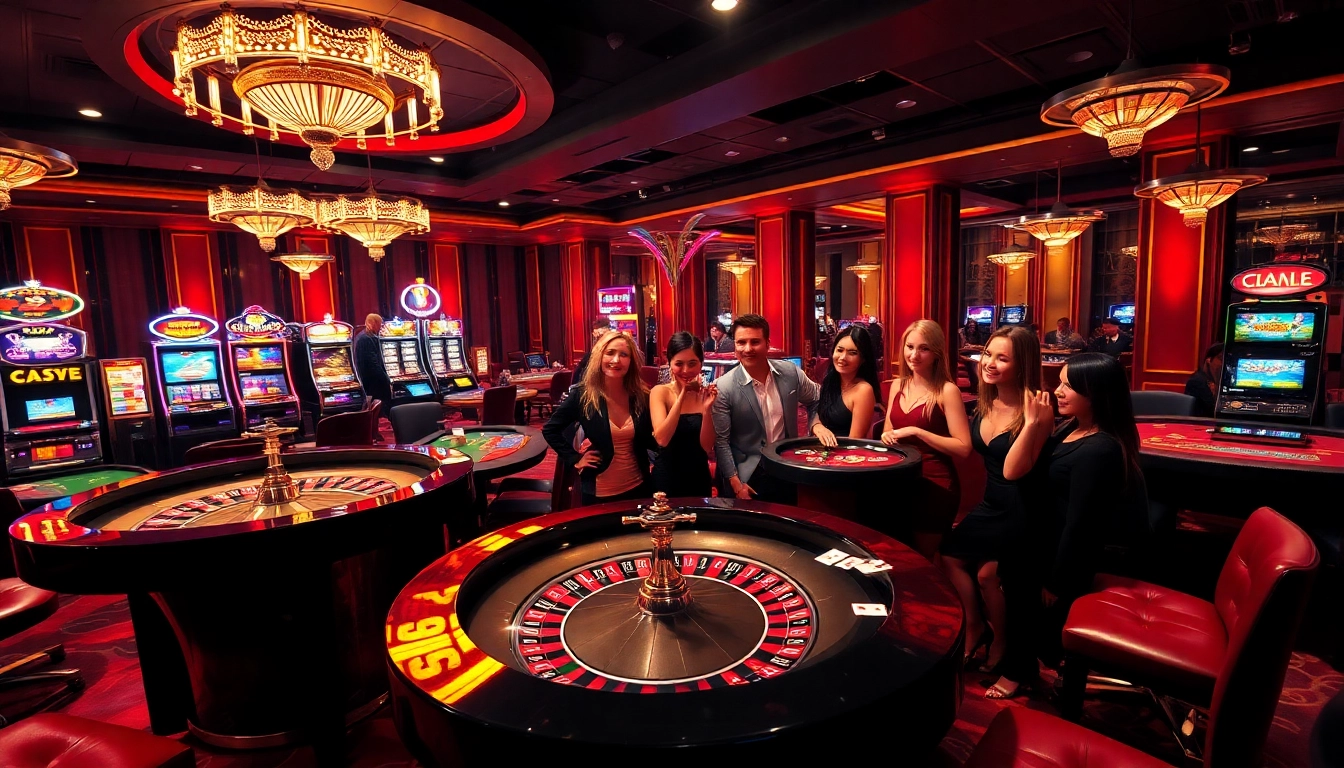 Experience the thrill of gambling at http://febet7.club/ with vibrant casino gaming scenes, roulette wheels, and excited players.