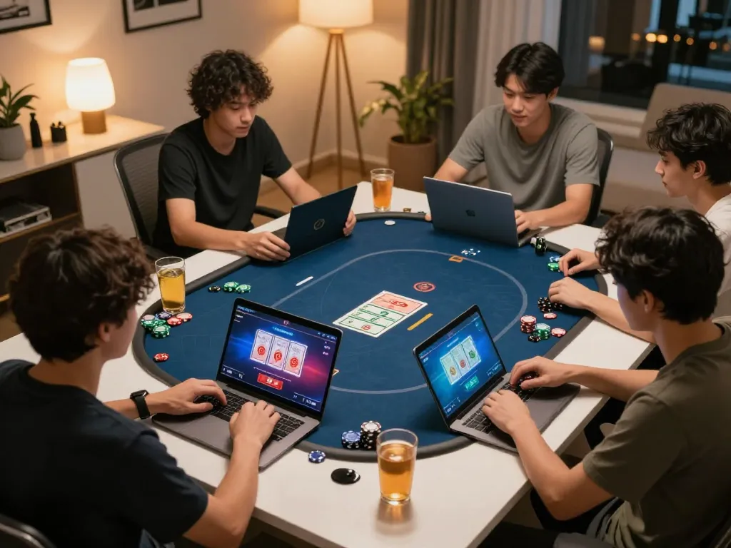 Sesi poker online yang menarik dengan para pemain menjelajahi strategi di antarmuka permainan WOLES88, menciptakan suasana kompetitif.