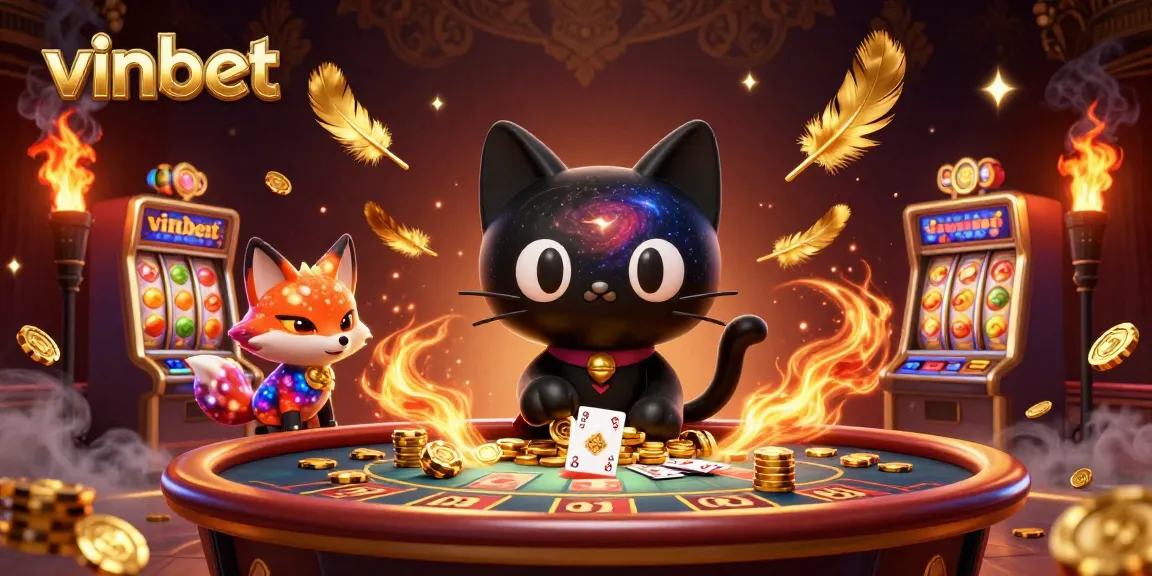 Engage with vinbet's thrilling casino experience featuring cosmic characters among dazzling slot elements.