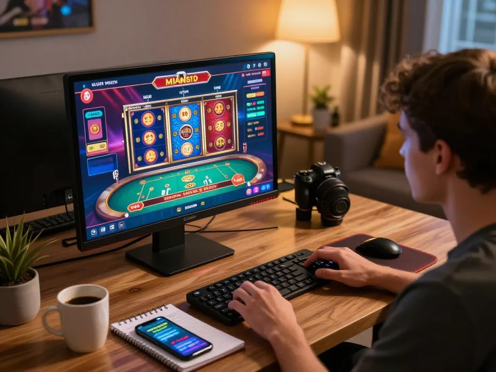 Engaging gameplay at non gamstop casino on desktop, showcasing a cozy atmosphere with strategic gambling notes.