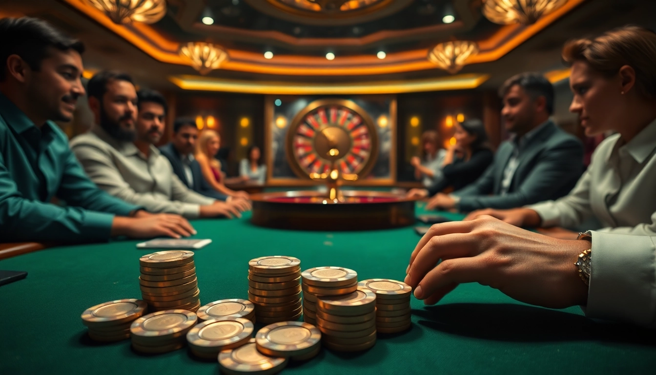 Experience the thrill of home bdjl with players intensely focused on a luxurious poker table.