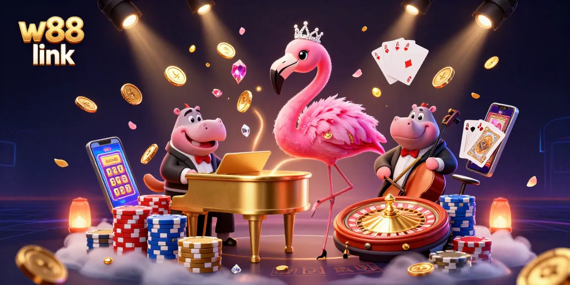Engage with the vibrant w88 link scene showcasing casino excitement through neon lights and dazzling elements.