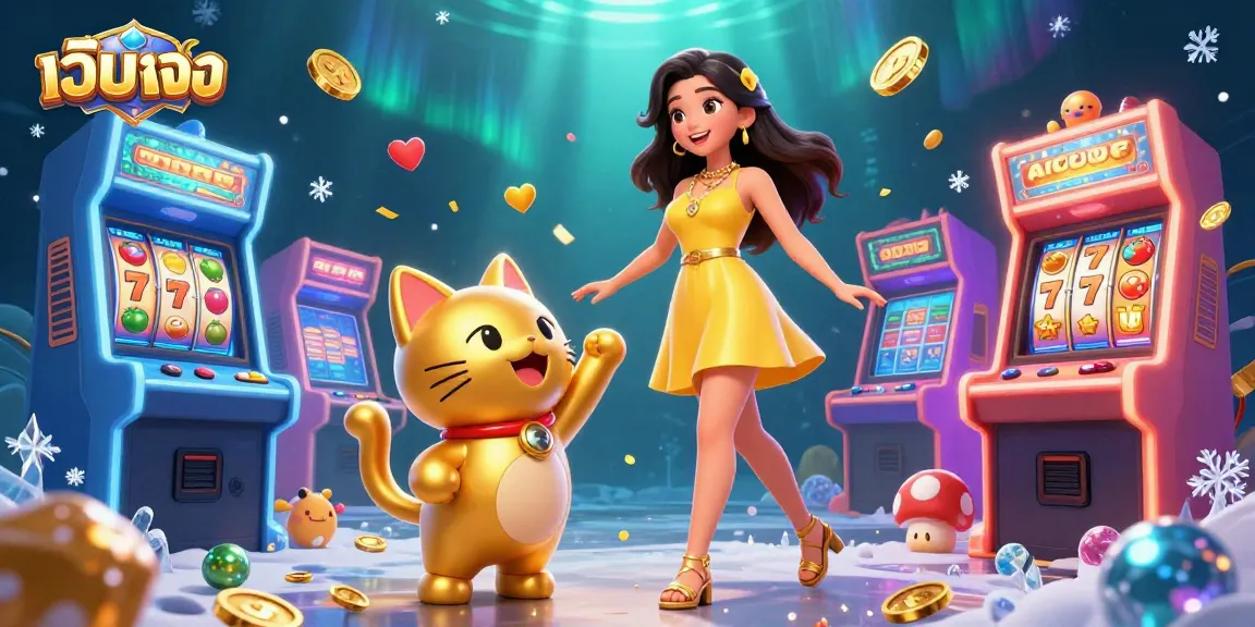 เล่นเกมสล็อต เว็บตรง ที่น่าตื่นเต้นพร้อมกับองค์ประกอบของอาร์เคดที่มีชีวิตชีวาและมาสคอตแมวโชคดีที่ร่าเริง