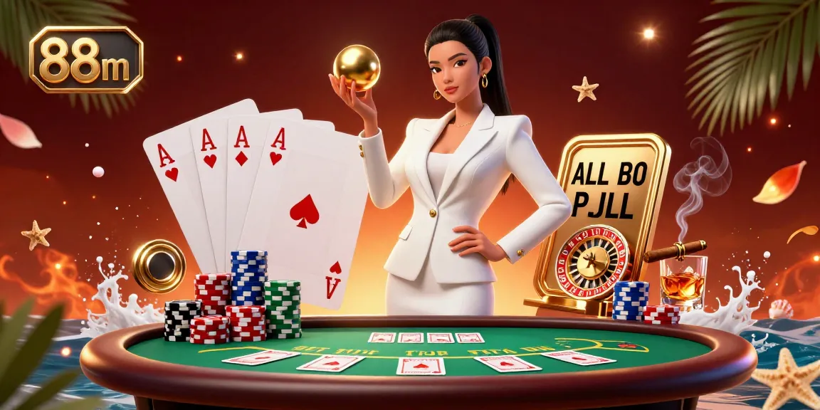 88m showcases a confident woman holding a golden roulette ball inside a luxurious casino setting.
