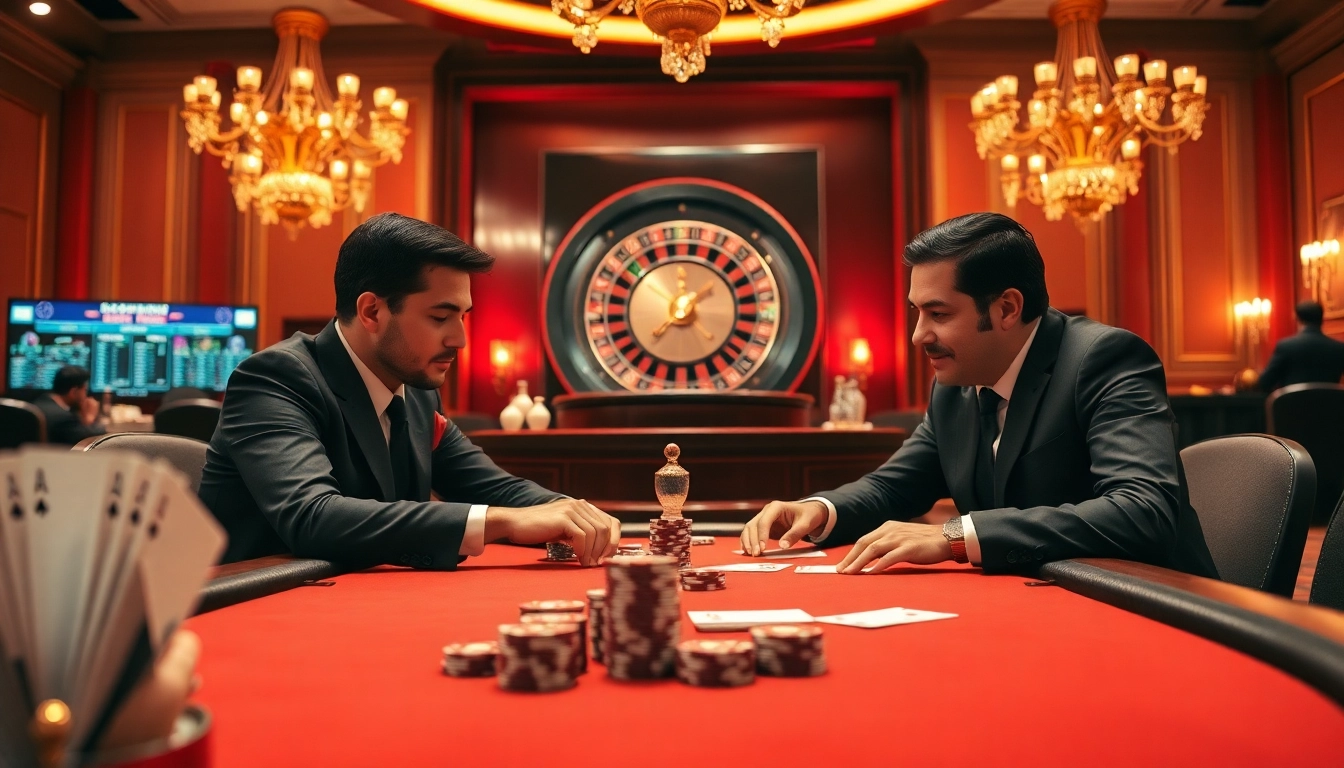 Engaged players at a high-stakes poker table representing nhà cái rr88 atmosphere with luxury and excitement.