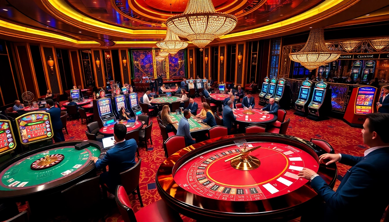 Players enjoying the thrill of gambling at XX88's vibrant casino tables with colorful chips.
