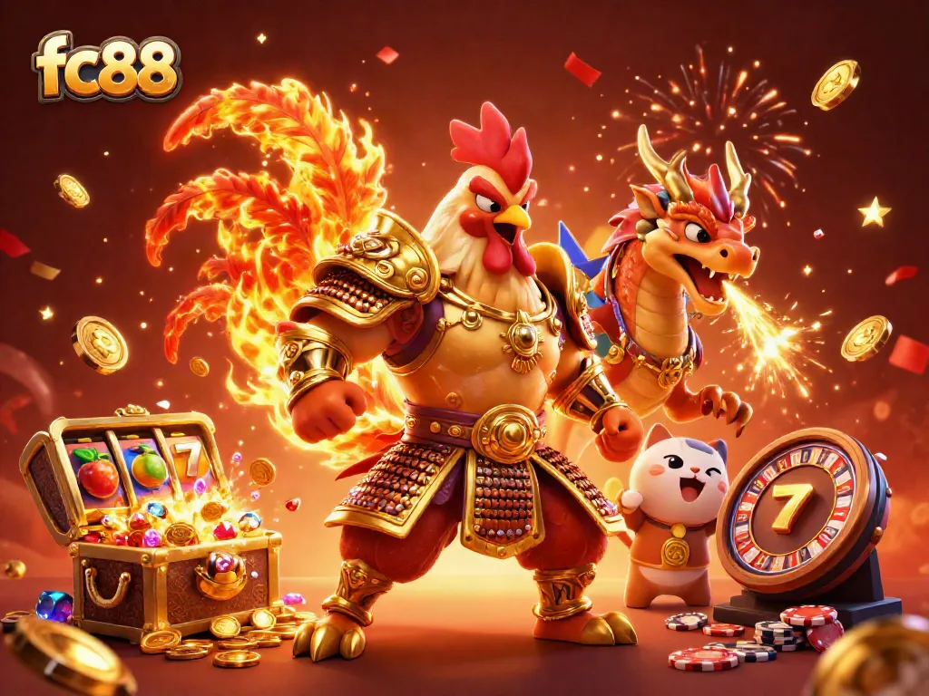 Engage in thrilling gameplay with fc88 at the vibrant casino scene filled with golden treasures and excitement.