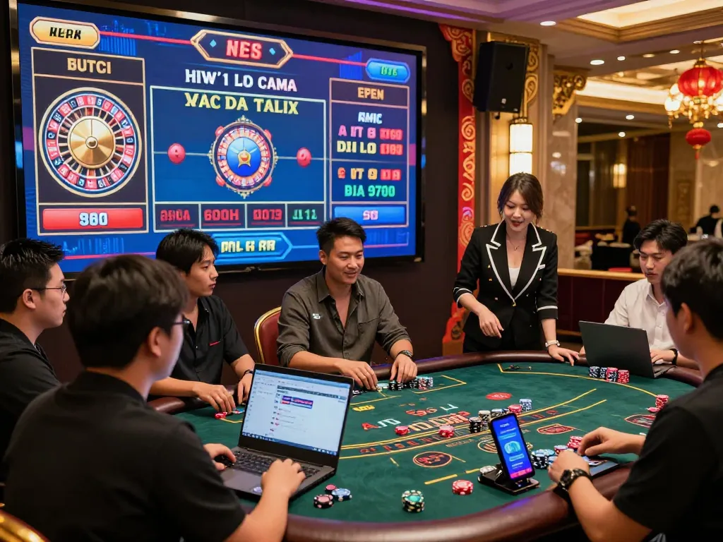 Engaging scene of players in a dynamic live dealer casino at AF88 bet đăng nhập, showcasing vibrant gaming excitement.