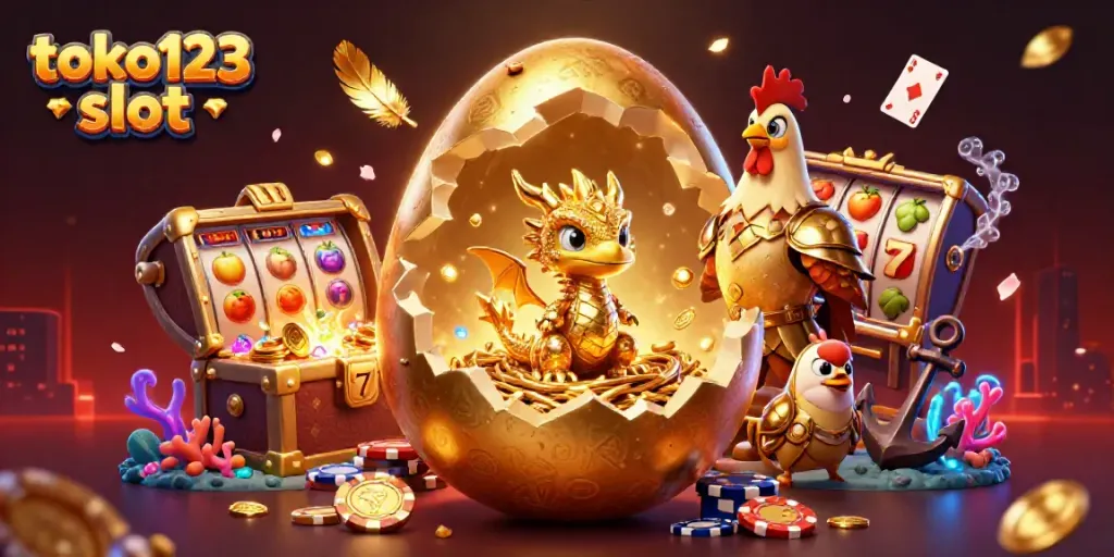 Engage with the thrilling toko123 slot world, featuring a golden dragon and vibrant casino elements.