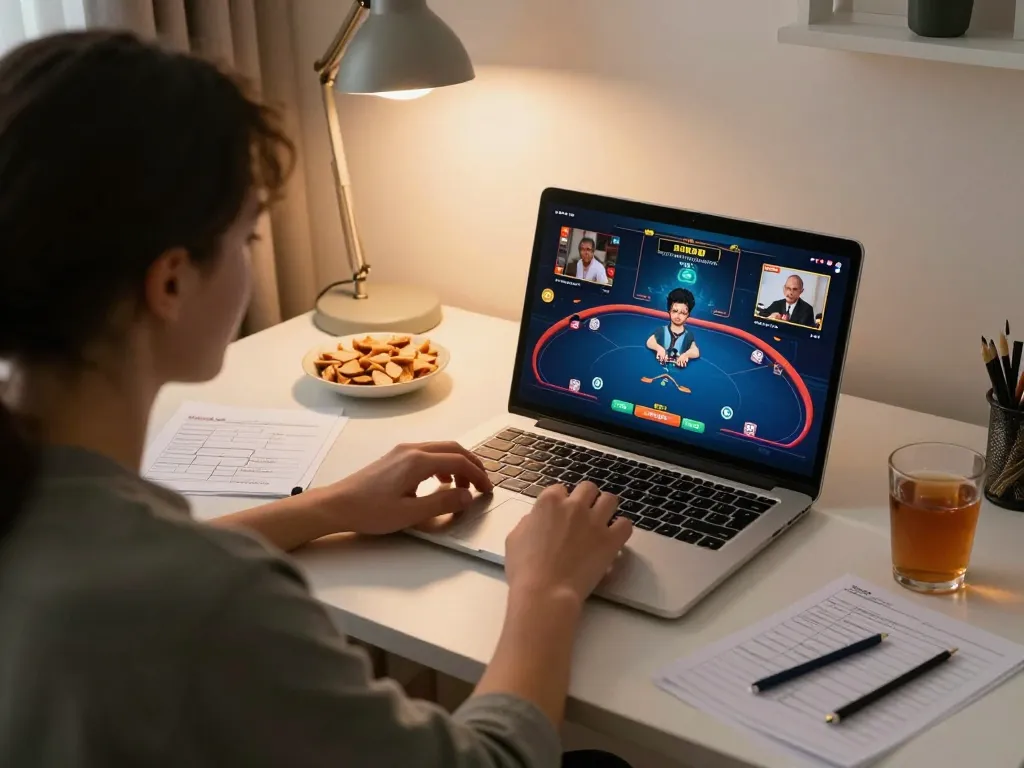 Player enjoying online poker at uu88 in a cozy home setup with strategy notes.