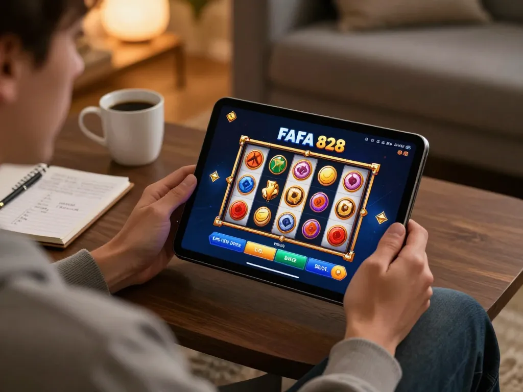 Player engaging in slot gameplay on FAFA 828's platform while strategizing with notes.