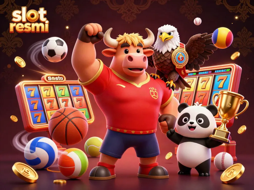 Experience thrilling excitement with slot resmi as a muscular bull mascot celebrates a jackpot win.