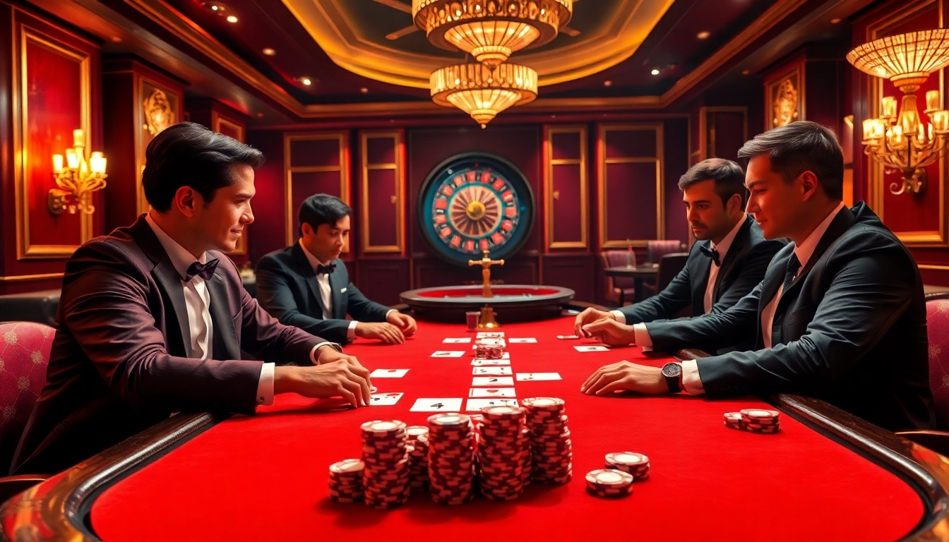 Players enjoy a thrilling game at a 789bet vip poker table in a luxurious casino setting.