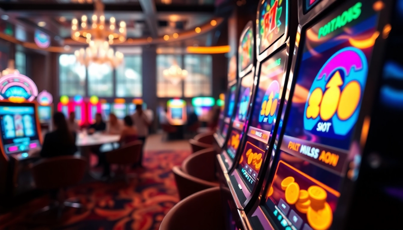 Engage with the fun of rtp slot gaming through vivid slot machines in a lively casino setting.