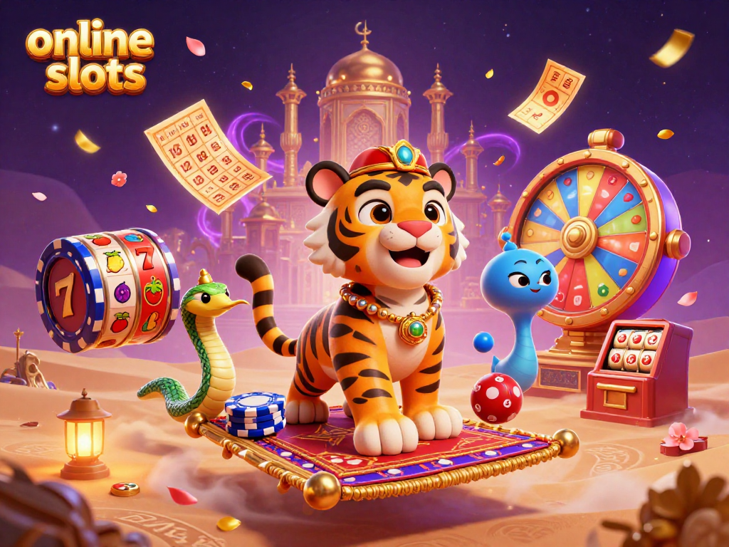 Experience thrilling online slots magic with our vibrant illustrated scene of pokies action.