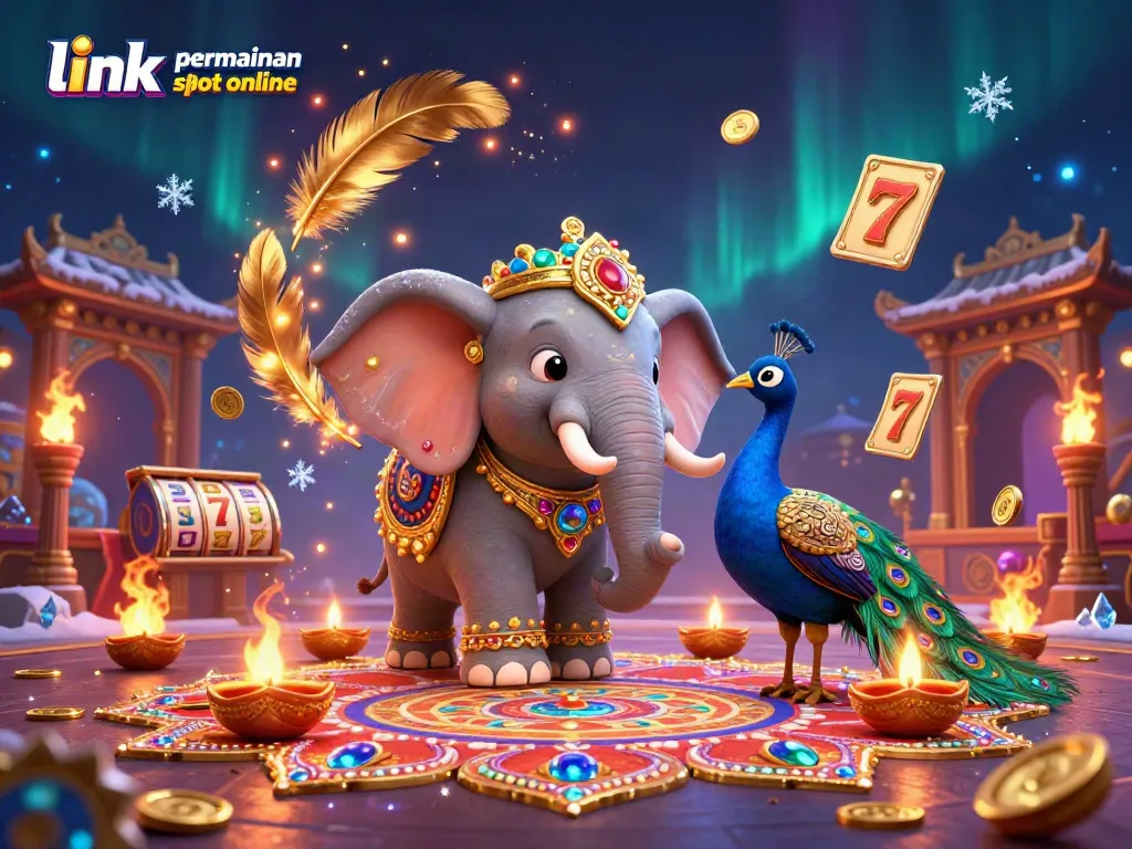 Menggali link permainan slot online dengan gambar 3D menghibur dari gajah bertema Diwali dan bazar permainan slot.