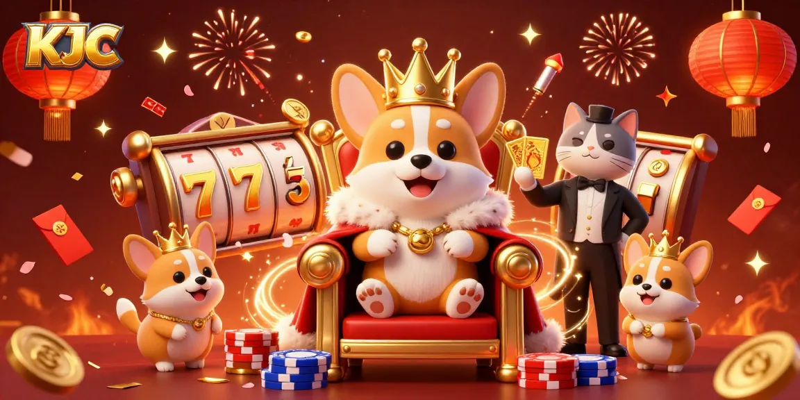 KJC entertains players with a grand casino scene showcasing lucky symbols and vibrant energy.