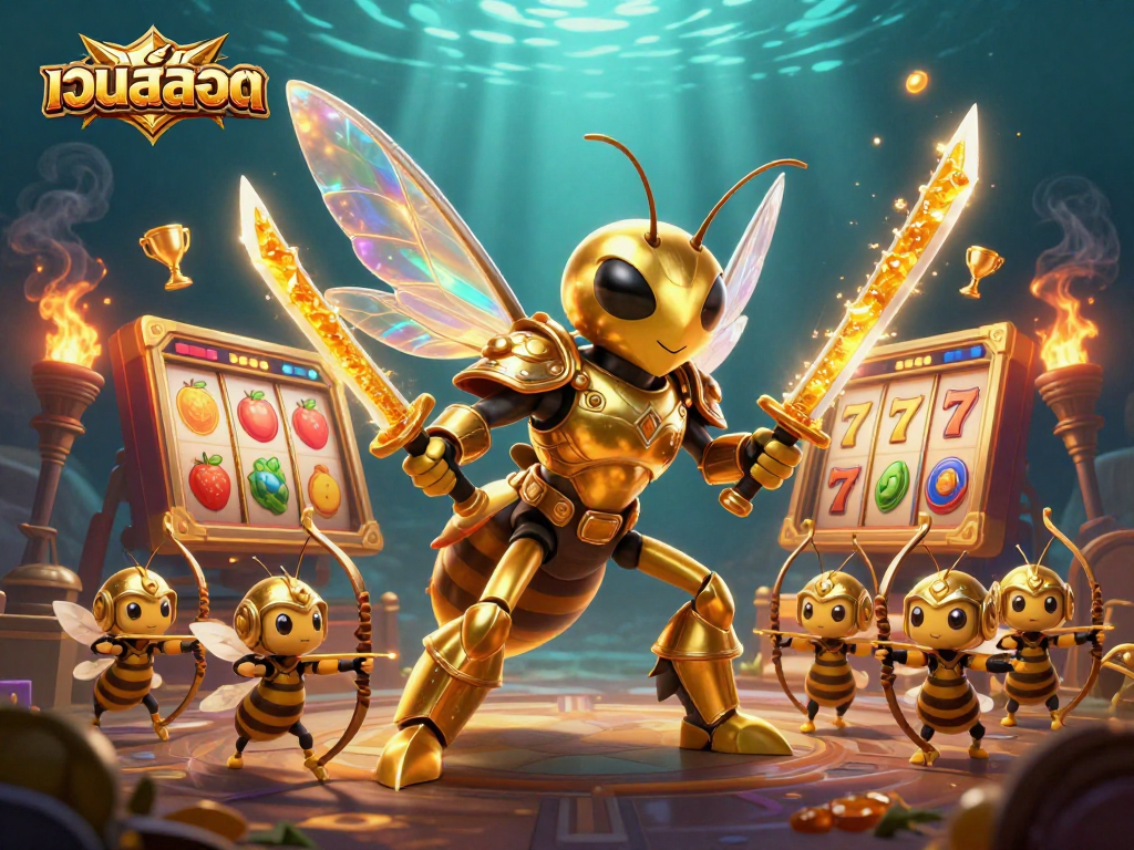 Experience thrilling เว็บสล็อต games with unique characters celebrating wins in a vibrant casino scene.