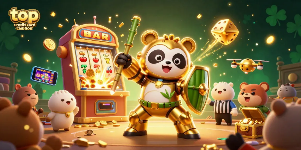 Experience the thrill of top credit card casinos with vibrant gameplay in an energetic 3D illustration.