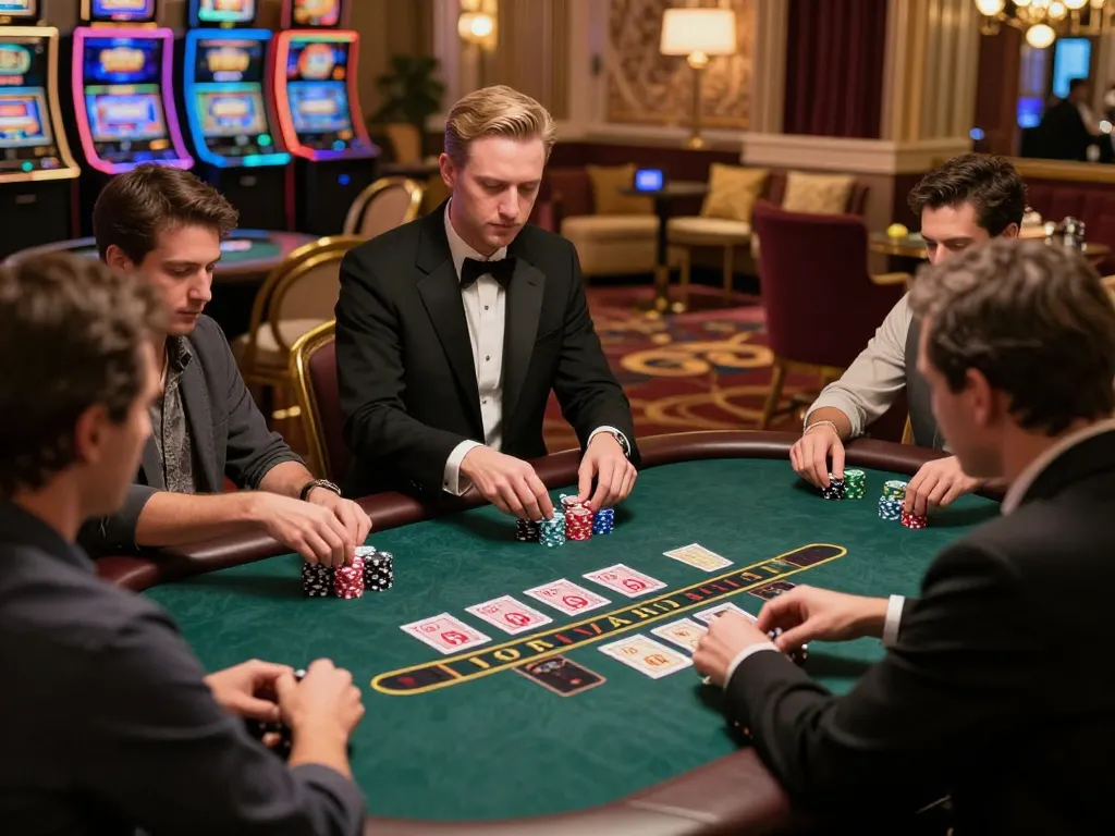 Players engaged at sky88 club blackjack table, focusing on strategies and betting excitement.
