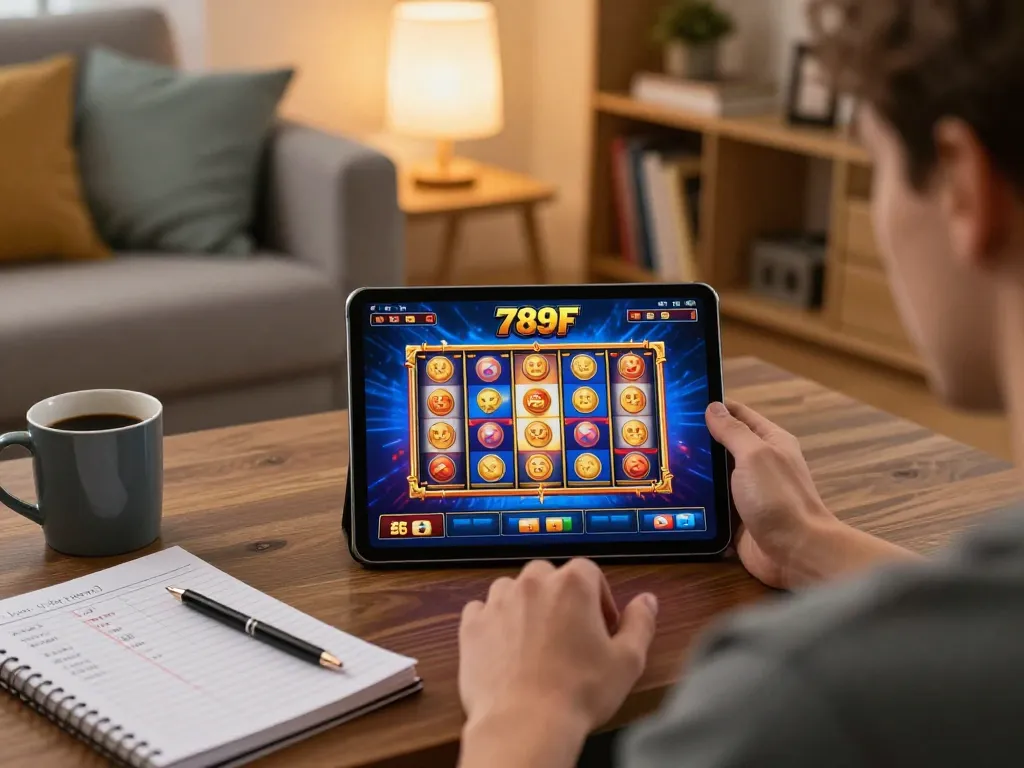 Engage in high-stakes gameplay with the 789F online casino app on a cozy tablet setup.