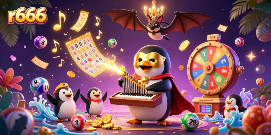 Experience thrilling r666 gameplay with vibrant slots and casino elements in a fun casino-themed scene.