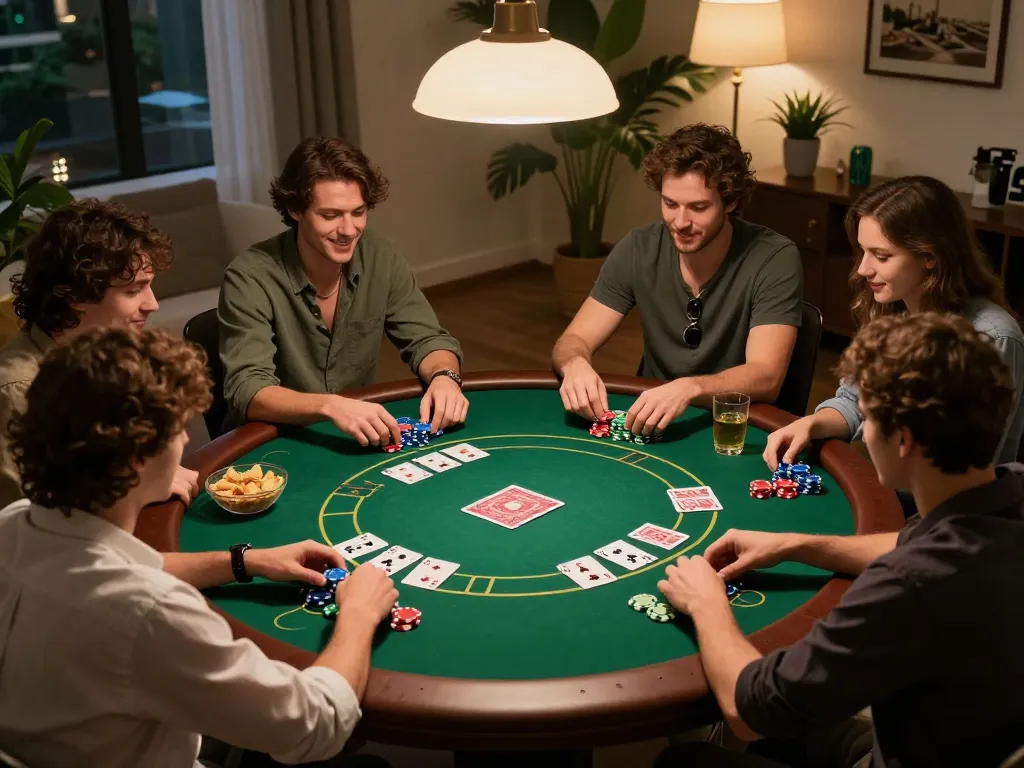 Playing poker with friends during a cozy night in Canada online casinos environment.