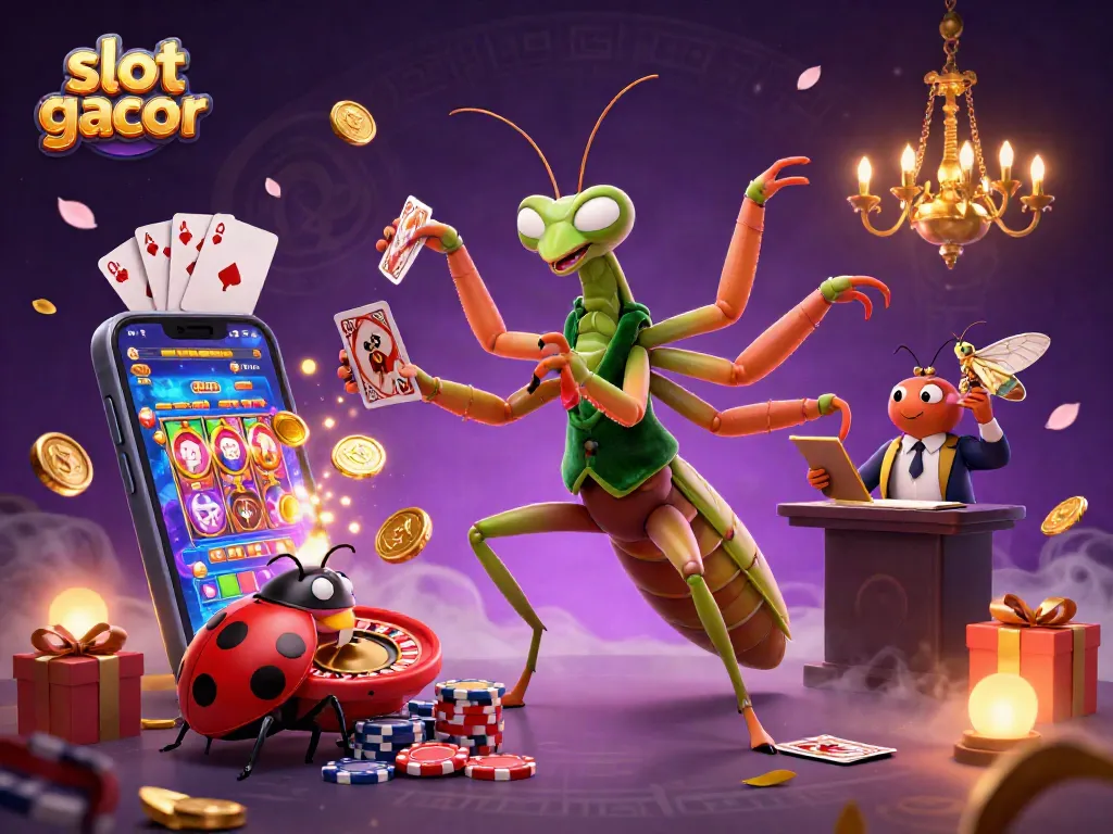 Melihat slot gacor dalam ilustrasi berwarna-warni dengan karakter kasino interaktif yang dinamis.