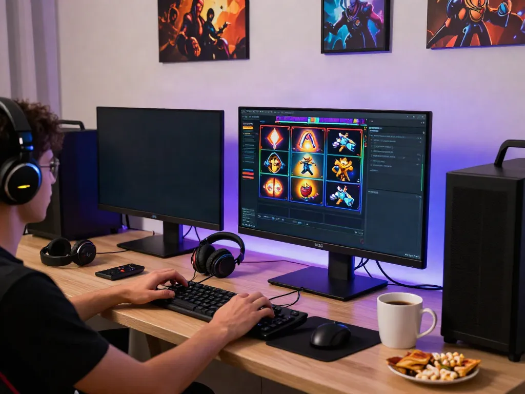 A dynamic gaming scene featuring akunjp with a player immersed in an exciting slot game.