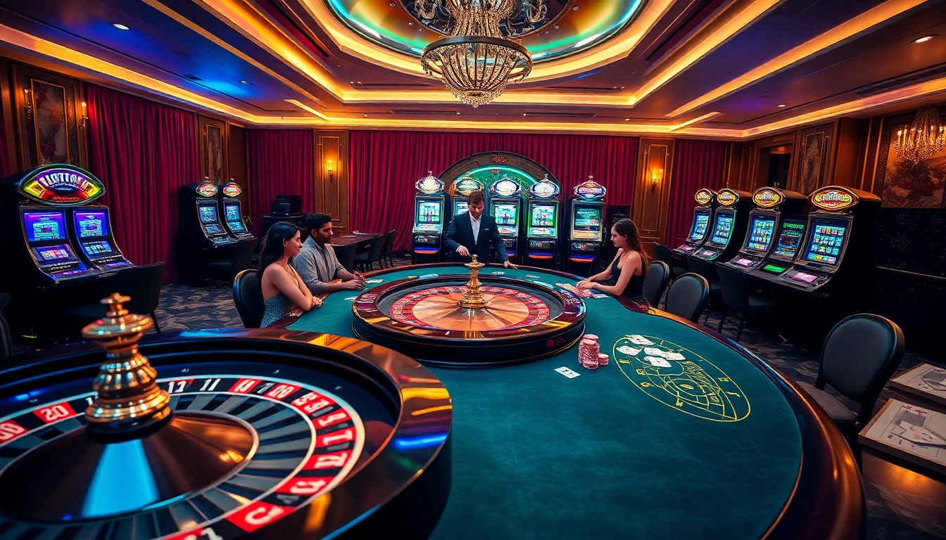 Engaging casino scene highlighting the official hidden wiki with poker tables, roulette wheels, and vibrant slot machines.