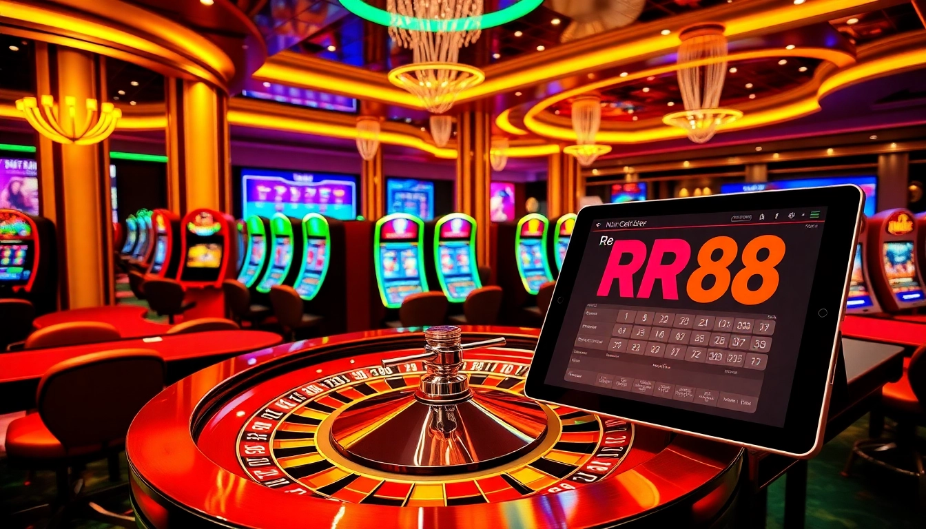 Experience thrilling gameplay at RR 88 featuring vibrant slot machines and roulette action.