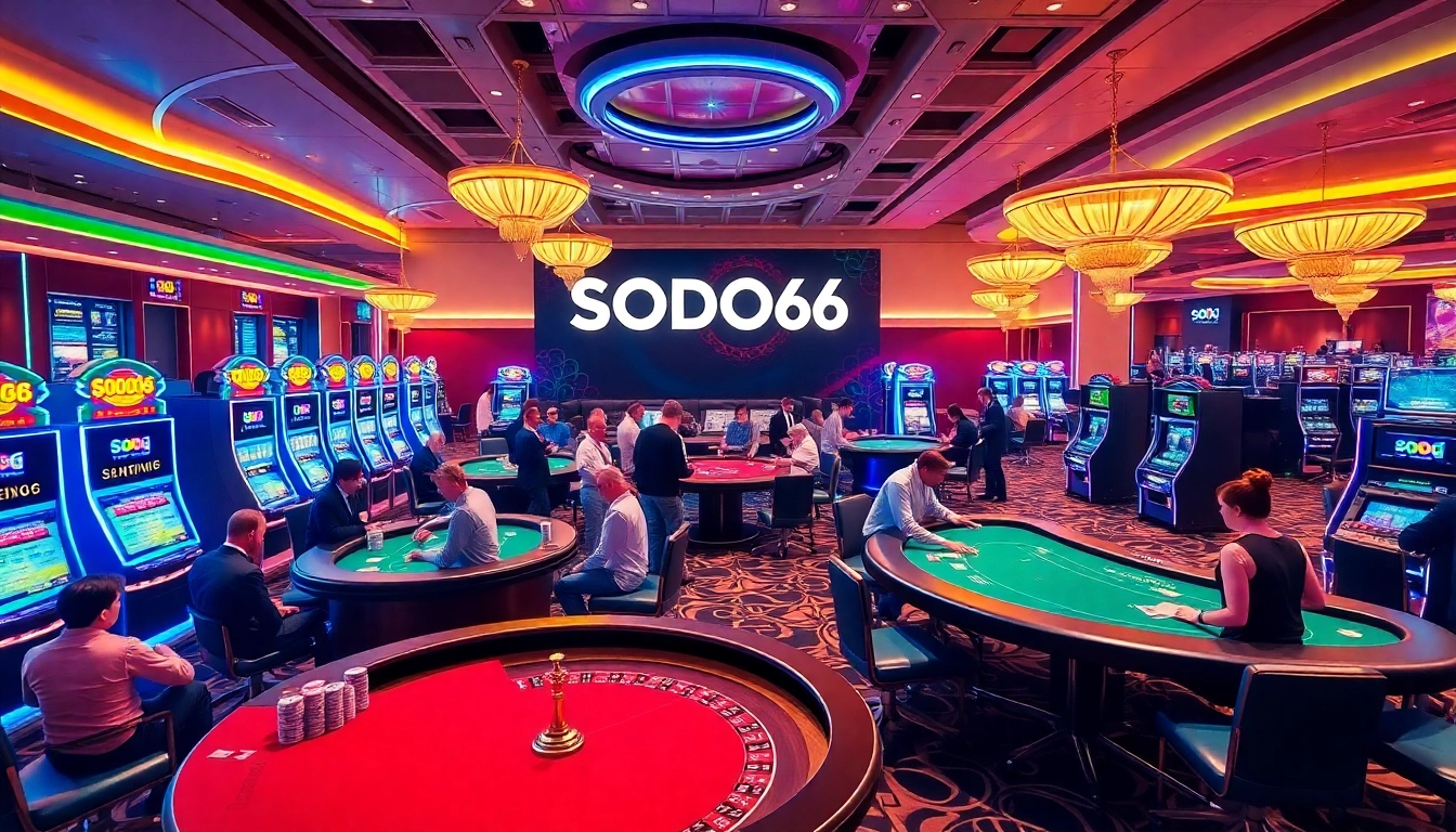 SODO66 casino scene showcasing vibrant gaming tables and engaged players for an electric experience.