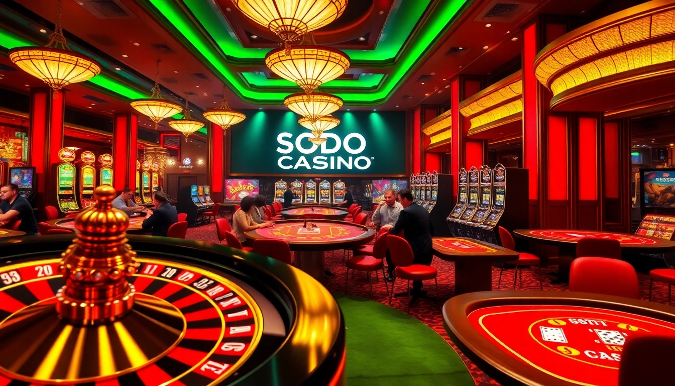 SODO CASINO players strategize at the poker table in a vibrant casino setting.