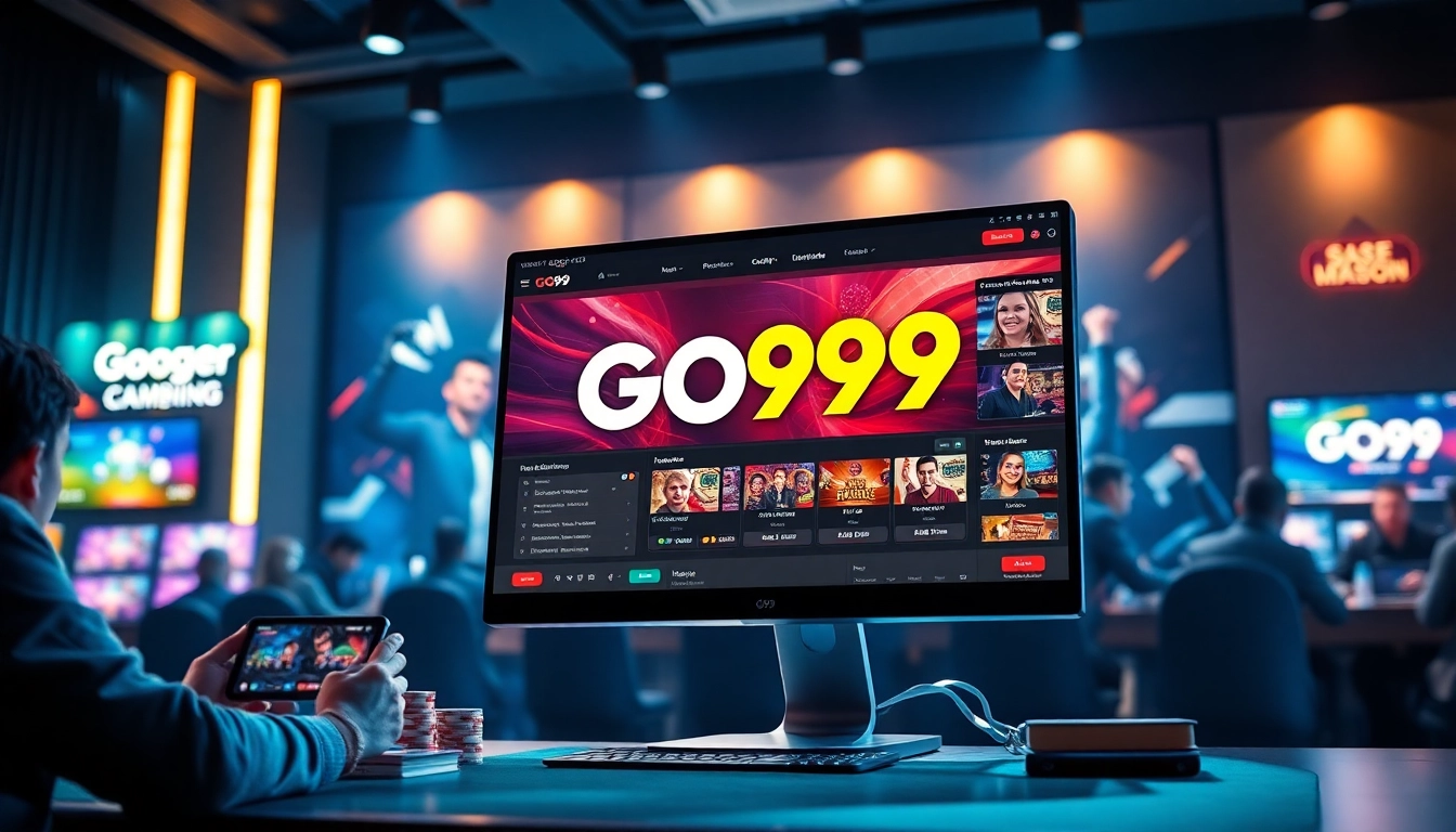 GO99 lừa đảo concerns addressed with a vibrant online gambling scene showcasing user-friendly gaming interfaces.